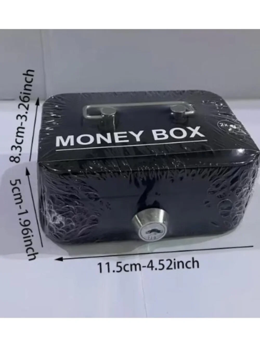 Black Metal Lockable Cash Storage Box with Key & Handle Money Organizer